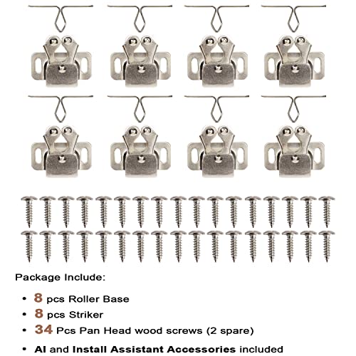 Keenkee Cabinet Latch Double Roller Catch, Nickel, 8 PCS | Hardware For Cupboard Closet Cabinet Door Latches and Catches - color: Nickel 8ps