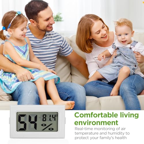 12 Pack Mini Hygrometer Digital Electronic Temperature Humidity Meters Gauge Indoor Thermometer Hygrometer LCD Display Fahrenheit (℉) for Guitar Case,Greenhouse, Garden, Cellar, Closet (White)
