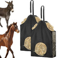 Hay Bags for Horses – 600D Oxford Hay Bag with Adjustable Strap & Metal Ring, Hanging Hay Feeder for Goats, Sheep, Donkeys, and Cows, Black (2-Pack)