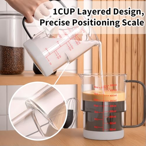 Newness 2-Cup Glass Measuring Cup For Baking and Cooking, (Upgraded, 3 Marking Including Cup/ML/Ounce Scale) Dishwasher, Freezer, Microwave, and Preheated Oven Safe, Essential Kitchen Tools - color: Red Measuring Scale, size: 500ML
