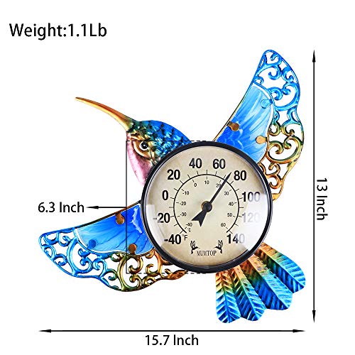 Outdoor Thermometer, Hummingbird Thermometer for Patio, Yard, Garden | Large Number Wall Mounted No Battery Needed Waterproof