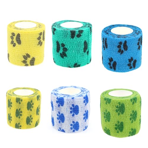 Self Adhesive Bandage Wrap Cohesive Bandage Bulk Vet Tape Self Adherent Wrap First Aid Tape for Dogs Cats Horses Birds Animals for Wrist Healing Ankle Sprain & Swelling - color: 2 Inch Cat Paw 6 Rolls