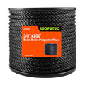 3/8 Inch × 200 FT Black Polyester Solid Braid Rope – UV & Abrasion Resistant, Low Stretch, Multipurpose for Flagpole Halyard, Clothesline, Camping, and Utility Tasks - size: 3/8 In×200 FT