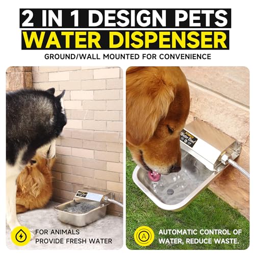 PETIMI Automatic Water Dispenser for Dogs, 101oz Outdoor Dog Water Bowl, 304 Stainless Steel Water Feeder for Small to Large Pets, Large Livestock Waterer, Anti-Tipping, Water Auto-Fill, Easy to Clean
