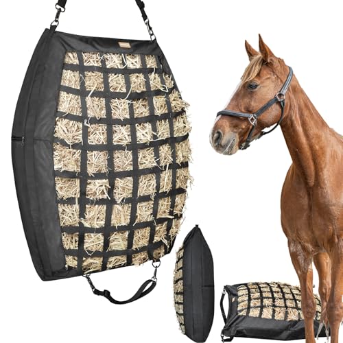 Hay Bags for Horses Slow Feed,Heavy Duty Oxford Fabric with Widening Side Design, Full Back Zipper & Adjustable Strap for Easy Filling, Hanging and Clean Eating New Version
