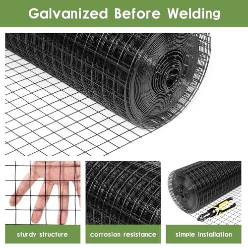Tongmo 16" x 100' Black Hardware Cloth, 1inch Mesh Chicken Wire Fence, 19 Gauge Vinyl Coated Wire and Welded Wire Roll,Garden Fence, Poultry Netting for Rabbit/Duck/Chicken Coop