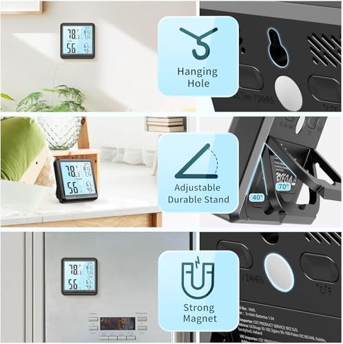 DOQAUS Hygrometer Indoor Thermometer Backlight Humidity Meter Black | 3.05in Large LCD Display, Digital Temperature Humidity Monitor with Max Min Records for Home, Bedroom, Baby Room, Greenhouse