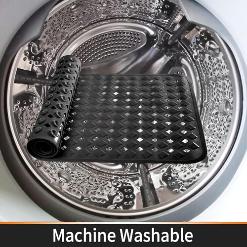 Yimobra Square Shower Mat Non Slip, Super Strong Suction Cups, 21"X21" Bath Tub Mat with Drain Holes, Machine Washable Fast Draining Bath Mats, Bathroom Essentials,Black - color: Black, size: 21 X 21 Inch