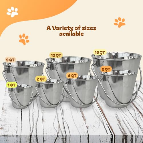 Advance Pet Products 4 Quart Heavy Duty Stainless Steel Flat Side Bucket | Durable Food & Water Pail for Dogs, Cats, Kennels, Cages and Critter Crates | Multi-Purpose Bucket - size: 4 Quart - Not Hooked