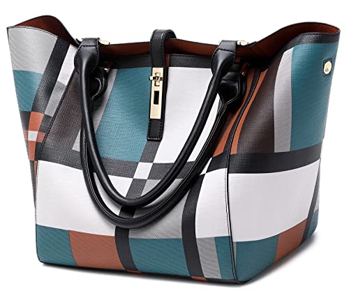 sqlp Large Work Tote Bag for Women Big Bucket Purses Designer Handbags - color: Blue Check