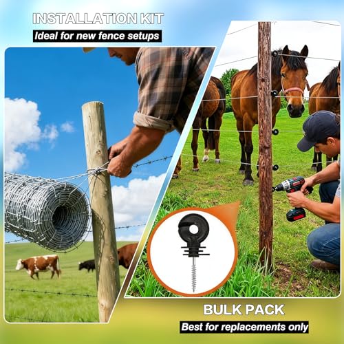 80 Pack Electric Fence Insulators with Driver Tool – Wood Post Screw-in Insulator Installation Kit, Heavy Duty Fence Post Insulators for Farm, Livestock & Garden Fencing(80)