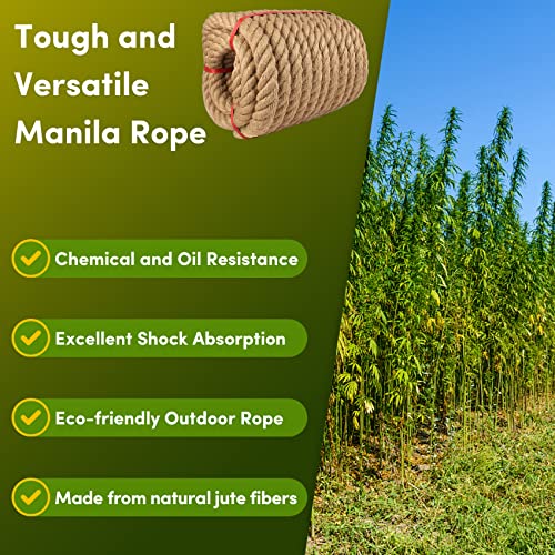 Manila Rope 1.5in x 100ft,Natural Hemp Rope,Thick Large Decorative Hemp Nautical Ropes,Twisted Manila Ropes Great for Gardening,Railings,Hammock Nautical - size: 1-1/2in, style: 100FT