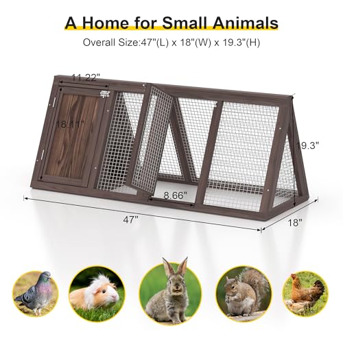 Rabbit Hutch, Small A-Frame Chicken Coop w/ 2 Door & Run Cage(Brown) | Outdoor Wooden Triangle Quail Hutch w/ Ventilating Wire Poultry Hutch for Small Animal Quail Cage Backyard - color: Brown