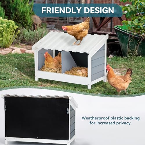PETSFIT 2 Holes Chicken Nesting Box, PVC Waterproof Roof, Privacy Cover | Wall Mounted or Floor Use, Natural Fir Wood, Easy to Assemble and Clean, For Backyard Coops and Farms, Fits Standard Hens - size: 2 Holes