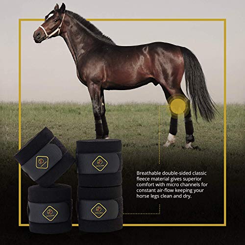 Classic Bandage for Horses, Distributes Pressure Evenly with Therapeutic Breathable Fleece Material, Stretchy, Provides, Leg Protection and Support - Black - (4 Units per Pack) - color: Black, size: 4 Pack