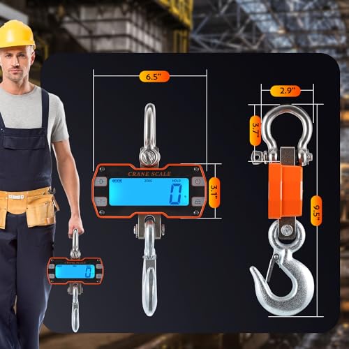 CGOLDENWALL Digital Crane Scale 4400lb Industrial Hanging Scale Handheld Hoist Scale kg lb Switchable 2000kg Wild Game Scale for Farms, Hunting and Livestock - size: 2000kg