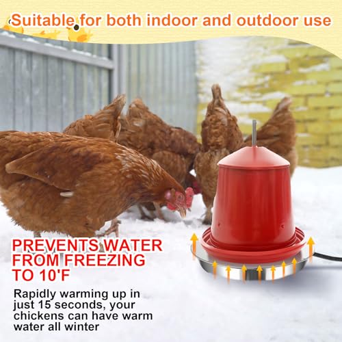 VIHOSE 2 Pcs Chicken Coop Heater 1 PC Radiant Heat Panel with Adjustable Temp 77 to 200℉ 1 PC Stainless Steel Poultry Chicken Waterer Heater for Winter Heated Base Radiant Warmer for Inside Outdoor