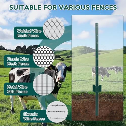 4 ft Fence Post, 20 Pack Heavy Duty Metal Fence Posts, Sturdy Steel T Post | No Dig Fence Stakes, U-Channel Garden stakes for Lawn, Farm, Yard, Orchard and Outdoor Electric Fence Wire, Corner Support - size: 4ft-20 pack