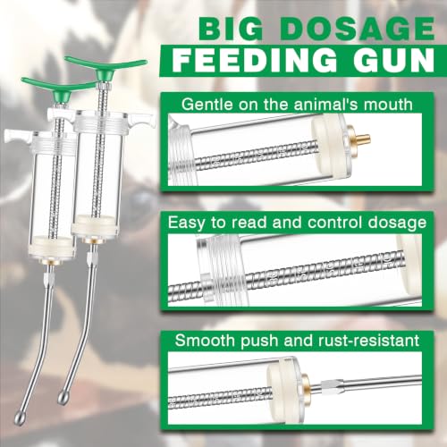 Threlaco 30ml 2 Pcs Drench Gun for Goats, Sheep & Cattle, Green | Reusable Small Goat Drench Syringe, Adjustable Veterinary Medicine Feeding Syringe, Continuous Dosing for Livestock, Horse - color: Green, size: 30ml