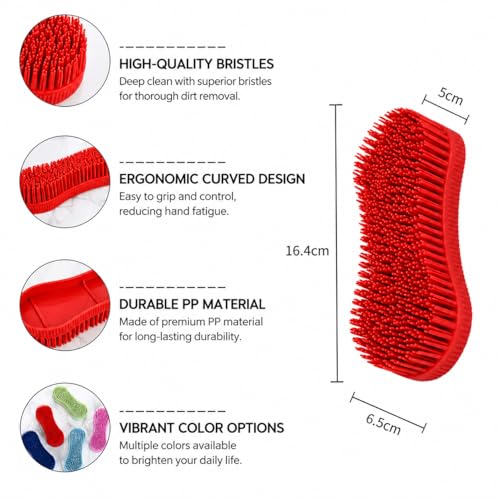 2PCS Horse Grooming Brushes, Soft Rubber Bristle Massage Curry Comb for Horse, Mule & Livestock, Red & Blue