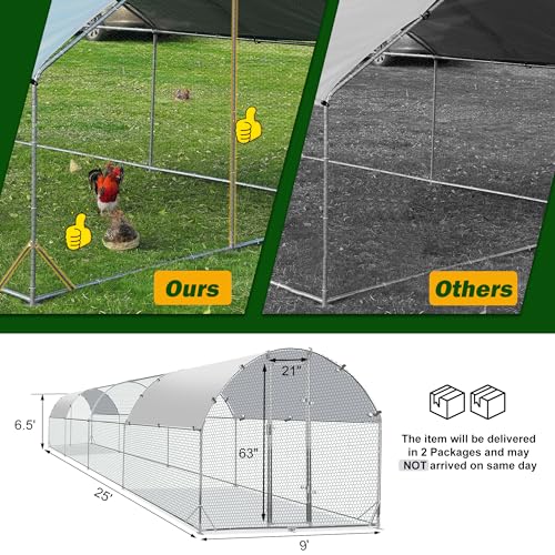 TOLEAD Large Metal Chicken Coop Upgrade Tri-Supporting Wire Mesh Chicken Run,Chicken Pen Walk in with Water-Resident and Anti-UV Cover,Duck Rabbit House Outdoor（300" L x 108" W x 78" H） - size: 300.0"L x 108.0"W x 78.0"H