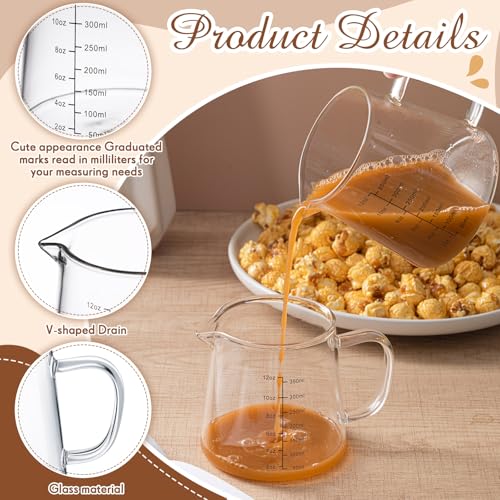 Honeydak 2 Pack 12oz Glass Espresso Measuring Cup for Milk Frothing | Heat Resistant V-shaped Spout, Measurement Markings, Microwave Dishwasher Safe, Gift for Coffee Lovers and Latte Making