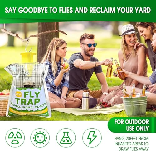 Fly Traps Outdoor,4 Pack Disposable Pre-Baited Effective Hanging Yellowjacket Catcher for Yard Garden Patio Horse Ranch Trash Can,Safe Insect Control Killer Fly Bags