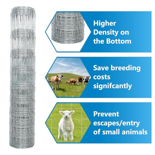 Galvanized Farm Fence, 6ft x 328ft Heavy Duty Wire Fencing for Cattle, Goats, Deer, Horses, Chicken,Pasture, Garden Boundary – Rust Resistant, Easy Installation