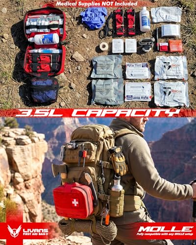LIVANS Medical Bag, First Aid Bag Empty for Emergency & Trauma Kits | Molle Quick Release Design, Headrest Mount, Includes Flag and Cross Patch,Versatile for Tactical, Camping, Hiking and Travel - color: Red