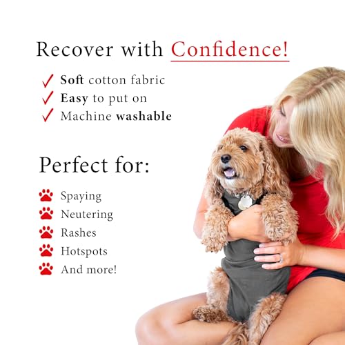 Dog Surgery Recovery Suit, Male Female After Spay Neuter Onesie | Soft Breathable Cotton, Anti-licking Cone Alternative, Protects Stitches & Abdominal Wounds, Patented Clip-up Potty System - color: Grey, size: Small