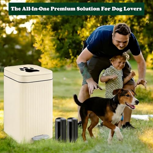 Dog Poop Trash Can Outside - 5L/1.3Gal Small Outdoor Trash Can with Lid | Outdoor Dog Poop Trash Can with Foot Pedal, Dog Waste Container with 40 Bags, Lid Soft Close for Pet, White - size: 5L White Trash Can