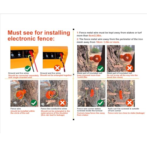 30 Miles Solar Electric Fence Charger, 0.3-1.5J for Livestock Farm | 6-12KV Adjustable Pulse Output,Portable Rechargeable 15W Solar Panel,Solar/AC Power, Waterproof 24/7 Uninterrupted Protection - color: Orange
