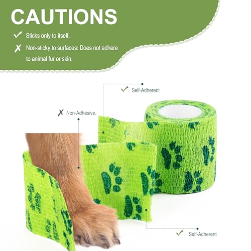Vet Wrap Cohesive Bandages, Self-Adhesive Bandage Wrap, Breathable Non-Woven Self Adherent Tape for Pet Dog Leg Paw Wound, Horse, Cat, First Aid & Ankle Sprain, 2 Inch (6 Rolls) - color: Paw Prints
