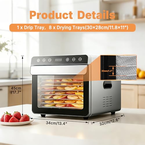 Hakka Food Dehydrator, 8 trays Food Dehydrator Machine for Jerky/Vegetables/Fruits/Meat/Dog Treats/Herbs, Stainless Steel, 700W - size: 8 Trays