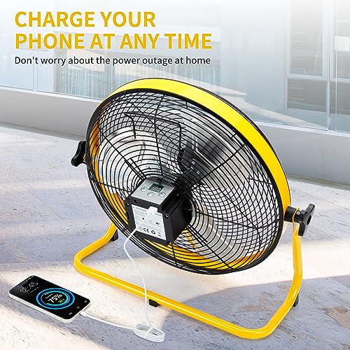 Solar Powered Rechargeable Fan 16", Whisper Quiet 15dB, 50Hr Runtime for Home Office Camping