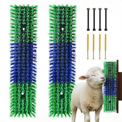 Livestock Scratching Brush, Itch Relief Goat Scratching Post Brush | Wear-Resistant Nylon Bristles, Heavy-Duty Screws, Self-grooming Horse Scratching Post for Goats, Cows, Sheep, Pigs, Donkeys