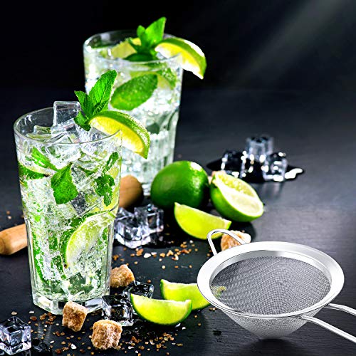 3 Pieces Cocktail Strainer Bar Strainer Fine Mesh Tea Strainer, 3.3 in | Stainless Steel, Small Silver Strainer Practical Bar Colander Tool for Drinks and Loose Leaf Tea, Fits Most Bar Glasses