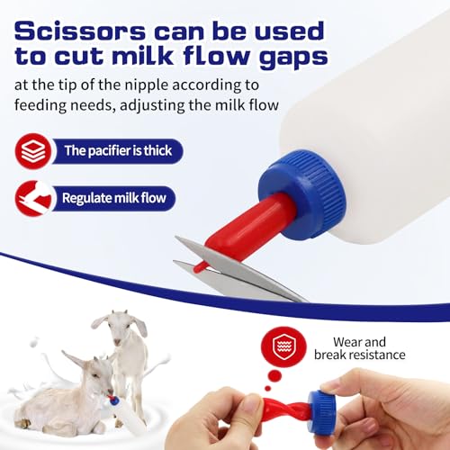 20 Pack Goat Nipples Soft Rubber Animal Milk Feeding Nipple | with Flutter Valve & Vent Leak-Proof Slow Flow Reusable Teat for Lambs Goat Sheep Pup Foal Calf Piglet, Screw On Soda Bottle - color: blue