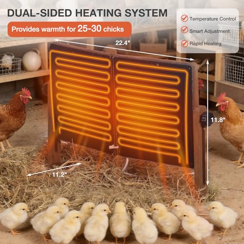 Chicken Coop Heater with Temperature Control, 200W Chick Heater with Adjustable Temp (70-190℉) for Winter, 2 Heating Plates, Foldable Large Size Coop Heater (Brown) - color: Brown