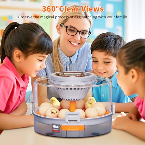 12 Egg Incubators for Hatching Eggs, Automatic Egg Turning & Humidity Control Intelligent Temp Eggs Candler for Chicken Quail Duck etc. Eggs, Suit for Beginner Backyard Hobbyist Students Education - color: Light gray