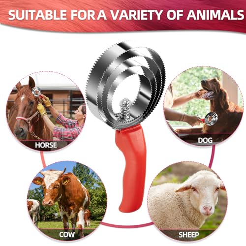 Double Sided Stainless Steel Curry Comb With Soft Grip, Shedding & Grooming Tool For Dogs, Cattle & Horses (Red) - color: Red