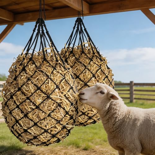2 pcs 40" Hay Net for Horses, Made from Durable Nylon Rop, Regulate Intake of Hay hence Improve Digestion,for Horses Goat Sheep Hanging Slow Feed Hay Bag (Black) - color: Black