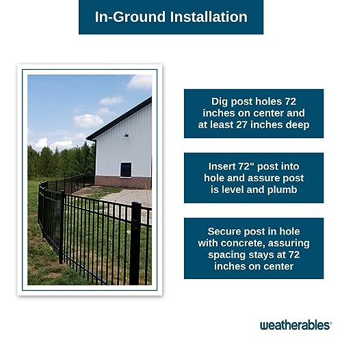 Weatherables Livingston Aluminum Fence Kit – DIY Kit for Backyard and Garden Fencing, Made with Durable Powder-Coated Aluminum that Combats Rust, Fading, and Corrosion (72" In-Ground Post) - size: Livingston 72" In-Ground Post