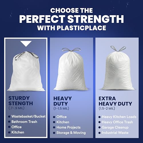 Plasticplace 8 Gallon Trash Bags: Premium White Drawstring Garbage Bag, 0.7 Mil Thickness, Durable Trash Can Liners, Garbage Bags for your Trash Can, Ring Size 22" x 22" (Pack of 100) - size: 100 Count (Pack of 1)