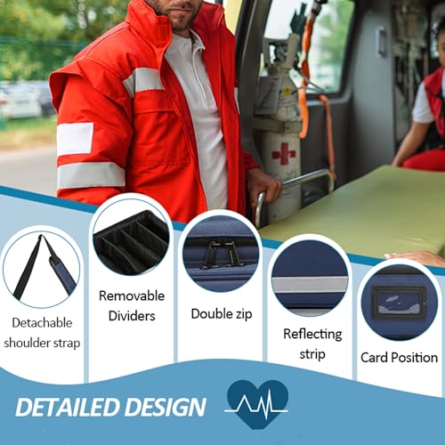 Medical Bag,First Aid Bag,Emergency Bag, Organizer Professional First Responder Trauma Bag with Detachable Dividers for Nurses,Home Health Care, EMT(Bag Only) - color: Blue