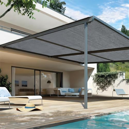 Shatex 90% Sun Shades for Patios 10x 12 ft Shade Fabric Sun Shade Cloth Taped Edge with Grommets Sun-Block Mesh Shade for Pergola Cover Canopy Grey, 12 Bungee Balls - color: Gray, size: 10x12ft