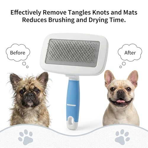 Dog Brush for French Bulldog, French Bulldog Brush for Shedding, Skin Friendly Frenches Bulldogs Brushes for Grooming, Slicker Brushes for Dogs and Cats, Effectively, Blue