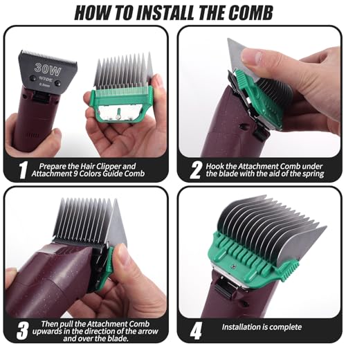 Dog Stainless Steel Wide Clipper Attachment Guard Comb Set for A5 Series | Include Black 10W/15W/30W Wide Clipper Blade & Dog Stainless Steel Wide Clipper Attachment Guard Comb Set(12-Piece) - color: 9 COMB+3 BLACK BLADE