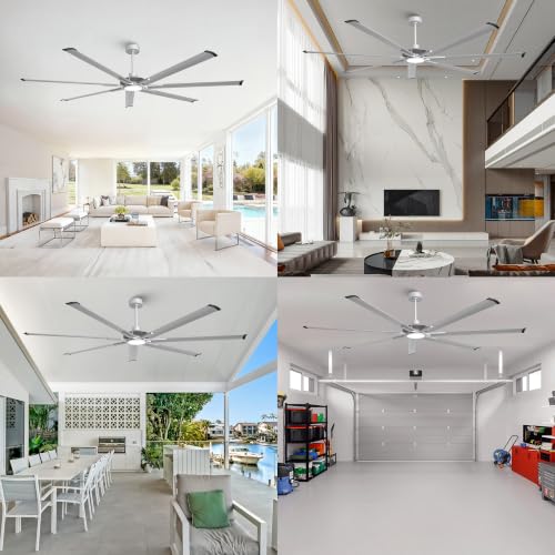 100" HVLS Ceiling Fan with Light/Remote, Large Rooms, Nickel | High-Volume Air Circulation Large Open-Space 24W 3CCT Dimmable LED Aluminum Blades Reversible High Ceiling - color: Sliver, size: 100-inch