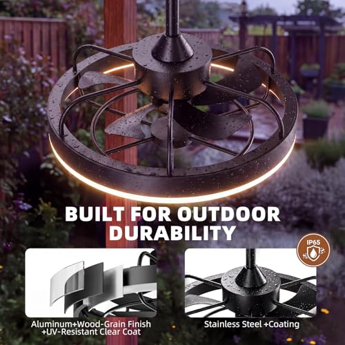 Modern Gazebo Fan with Light, 20" Plug-in Gazebo Ceiliing Fan with App/Remote Control, Outdoor Ceiling Fan with Light IP65 Waterproof, 3 CCT Light, for Gazebo - Black - color: Black